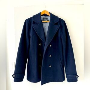 TOPMAN Navy Double Breasted Pea Coat Size Small